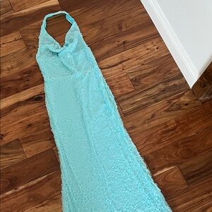 Elegant Aqua Halter Prom Dress
